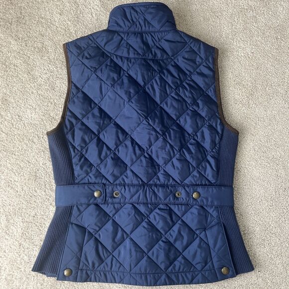 Ralph Lauren Sport Womens Vest S Quilted Crest Crown Logo Suede Trim Equestrian - Picture 6 of 6